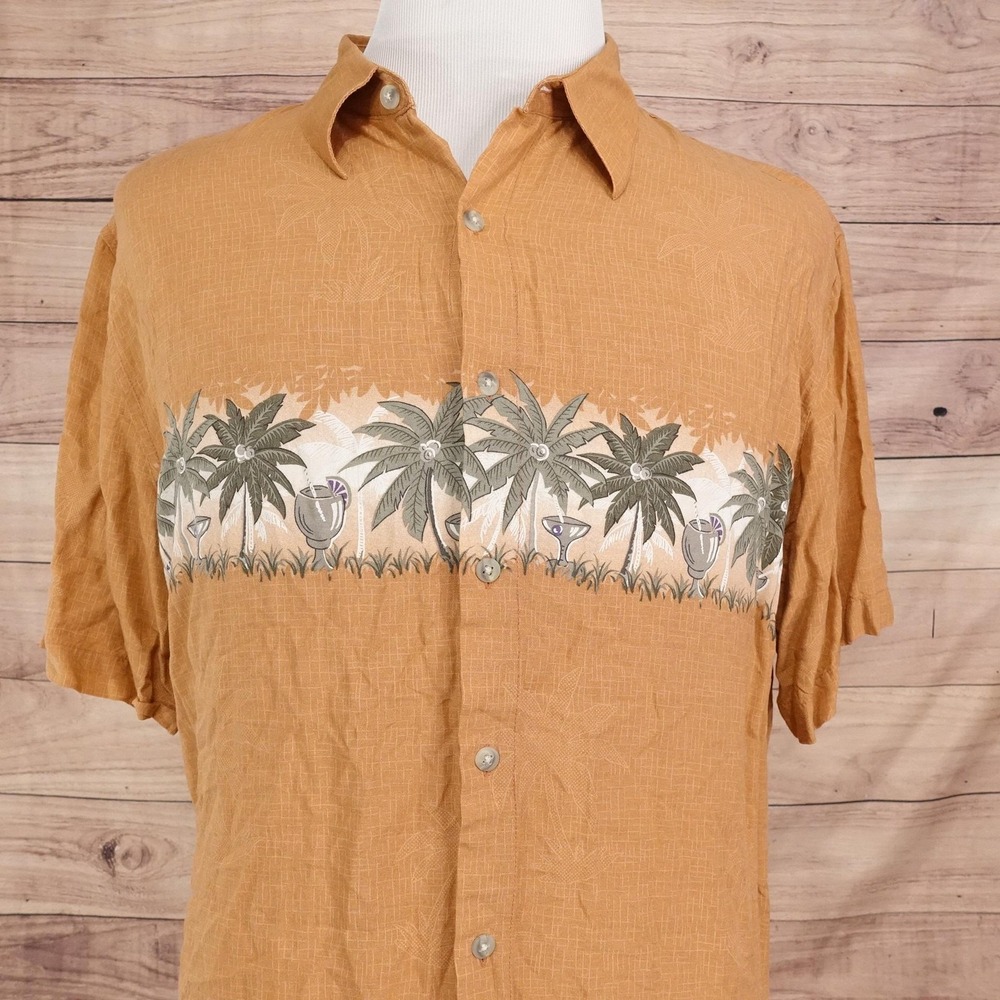 Croft & Barrow Shirt Mens XL Orange Hawaiian Palm Short Sleeve Button-Up Rayon